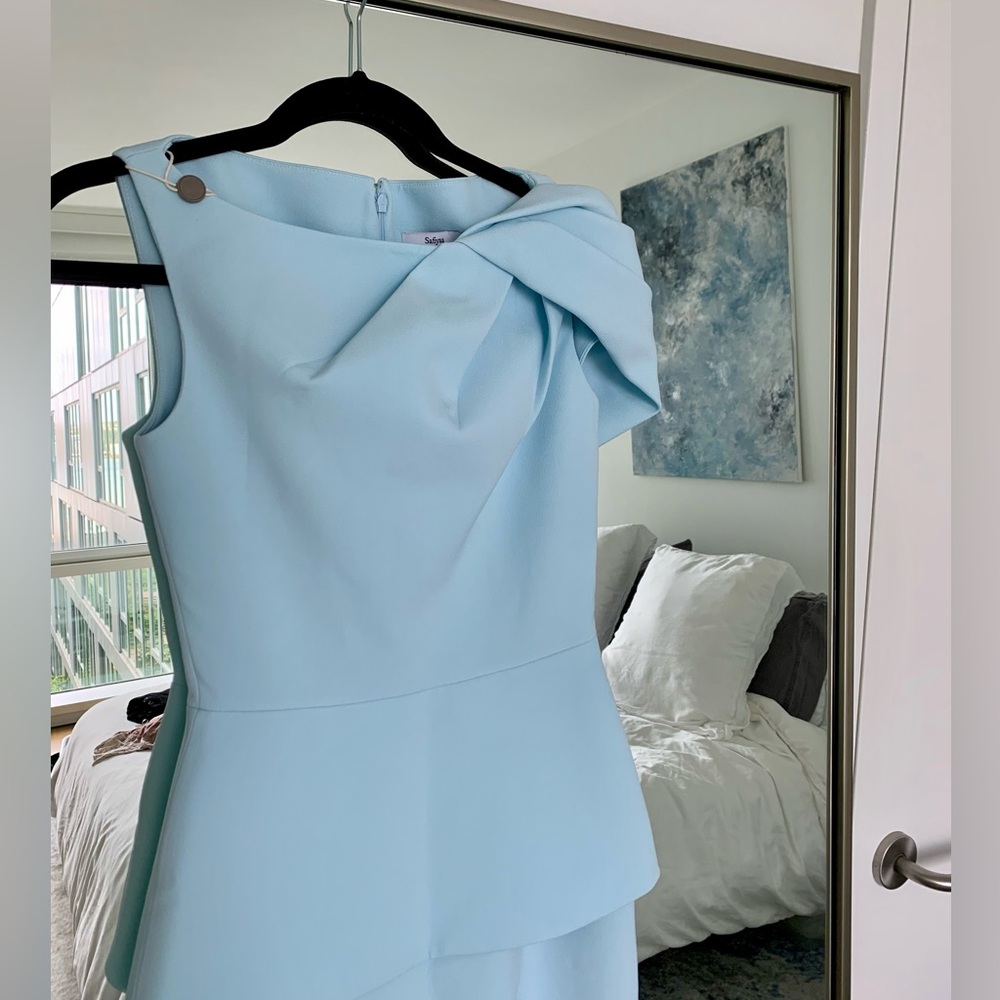 Safiyaa Mablia Draped Crepe Midi Dress Baby Blue NWT Size 2 - Picture 4 of 8